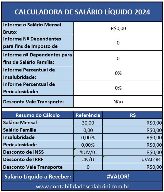 Calculadora de Salário Líquido 2024 Contabilidade em BH